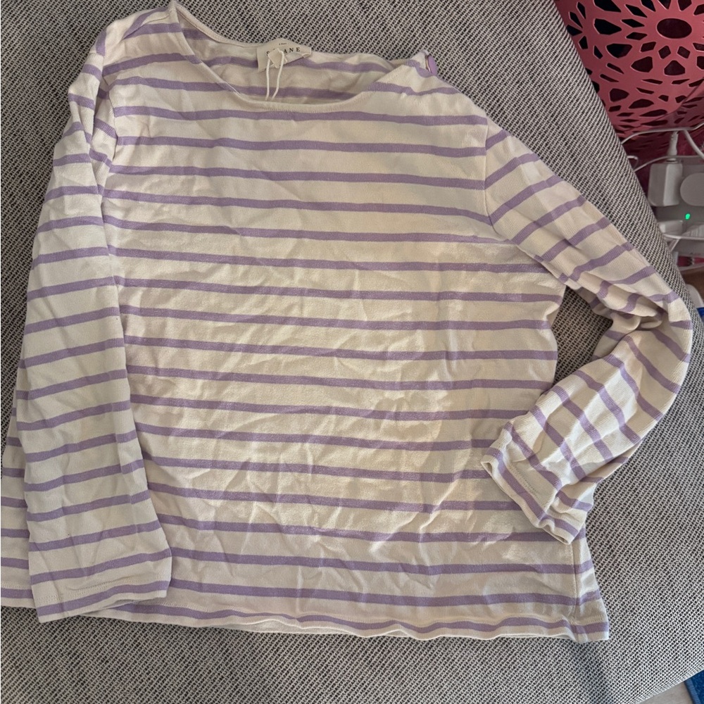 Sezane Purple and White Striped Long Sleeve Shirt